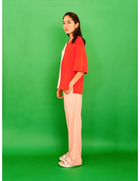 Two tone T-shirt(red x mos.pink) F