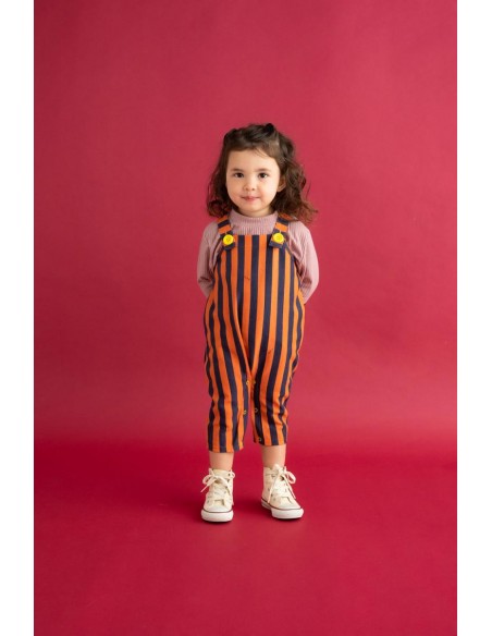 Stripe salopette (navy×flamingo)