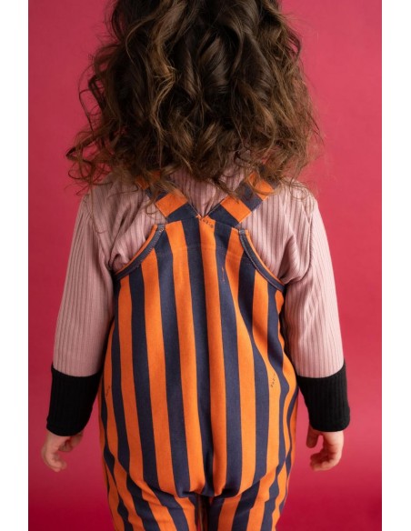 Stripe salopette (navy×flamingo)