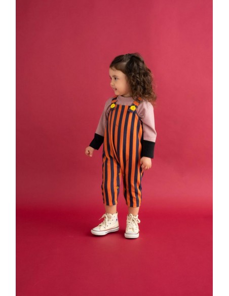 Stripe salopette (navy×flamingo)