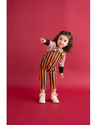 Stripe salopette (navy×flamingo)