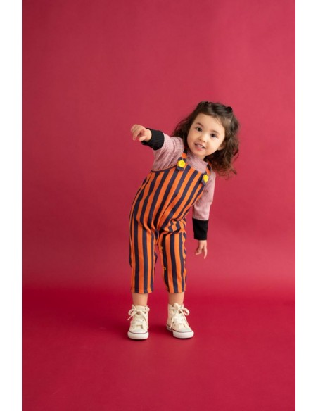 Stripe salopette (navy×flamingo)