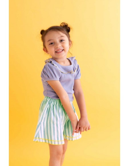 Flare short pants (mos green stripe)