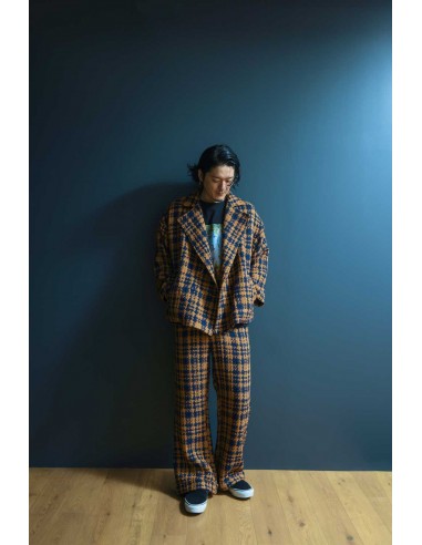 Check pants(camel x navy) F
