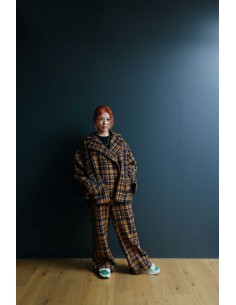 Check pants(camel x navy) F 2